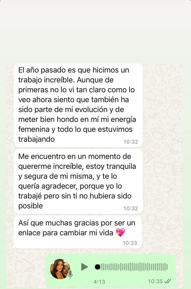 Mensaje recibido por Lara — testimonio en chat