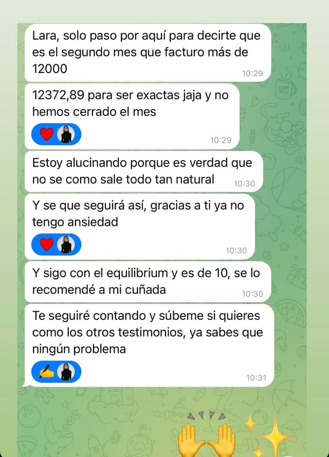Mensaje recibido por Lara — testimonio en chat